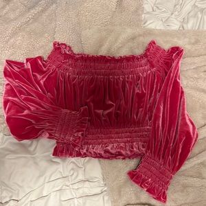 Norma Kamari Barbie pink off the shoulder velvet blouse